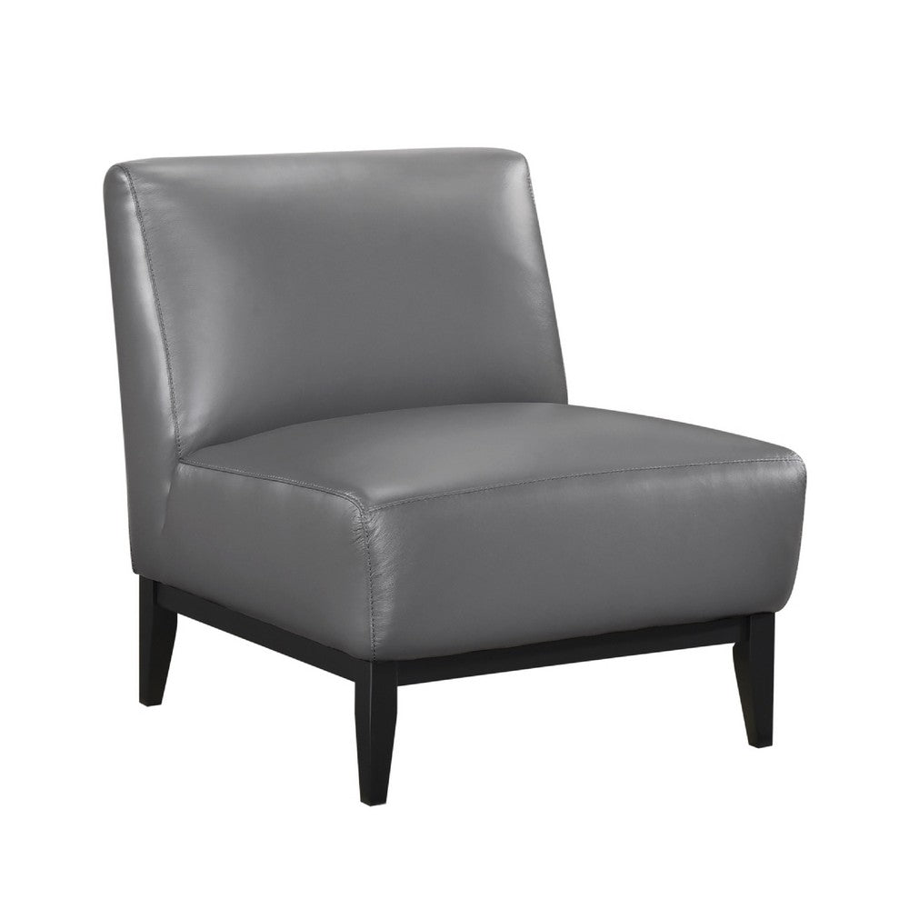 Hoy Accent Chair, Dark Gray Top Grain Leather, Black Solid Wood Legs