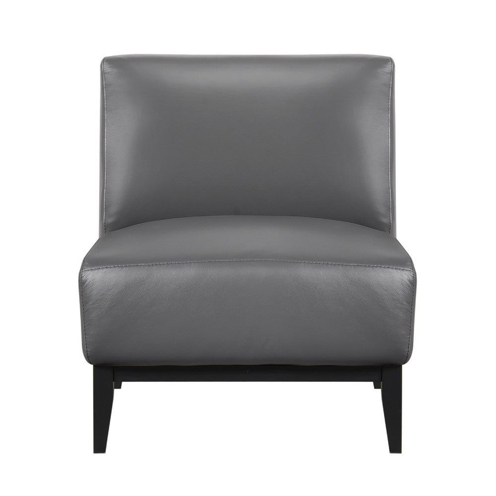 Hoy Accent Chair, Dark Gray Top Grain Leather, Black Solid Wood Legs
