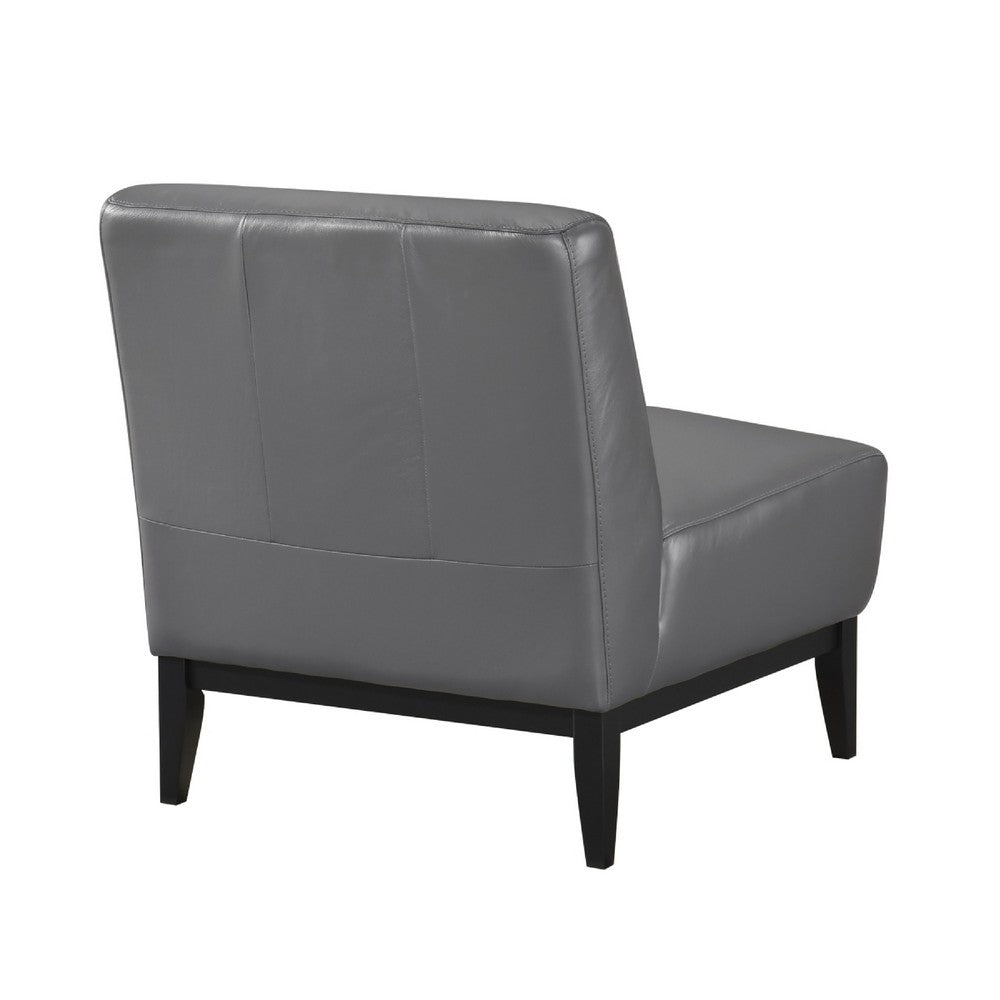 Hoy Accent Chair, Dark Gray Top Grain Leather, Black Solid Wood Legs