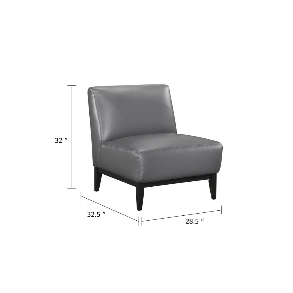 Hoy Accent Chair, Dark Gray Top Grain Leather, Black Solid Wood Legs