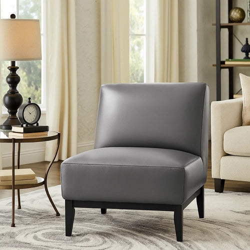 Hoy Accent Chair, Dark Gray Top Grain Leather, Black Solid Wood Legs