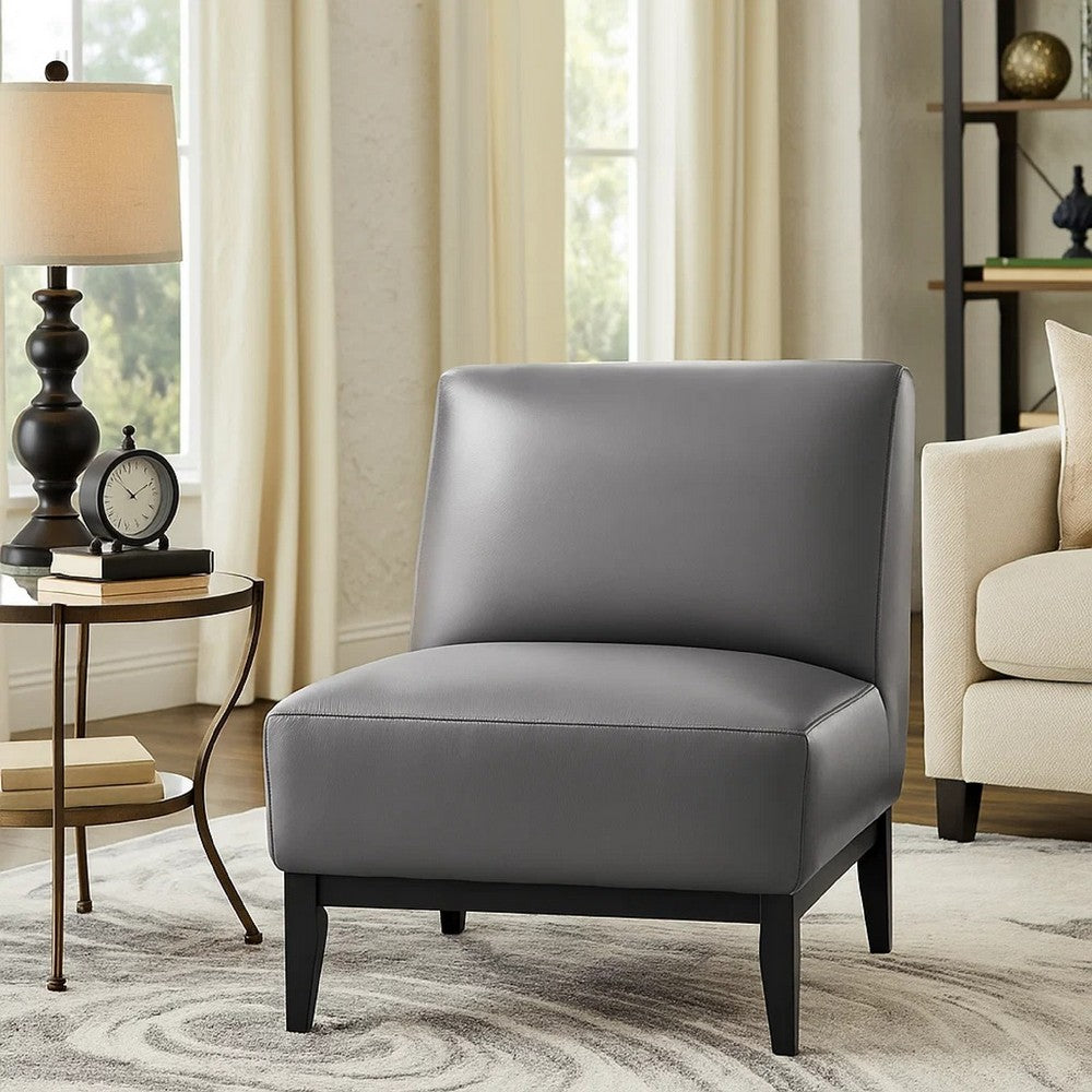 Hoy Accent Chair, Dark Gray Top Grain Leather, Black Solid Wood Legs