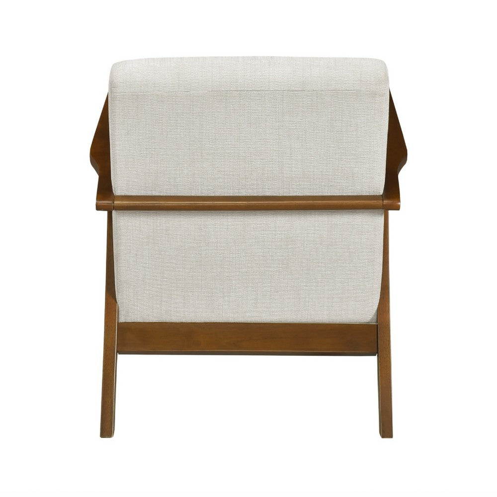 Ary Armchair, Beige Chenille Cushion, Chestnut Brown Solid Rubberwood