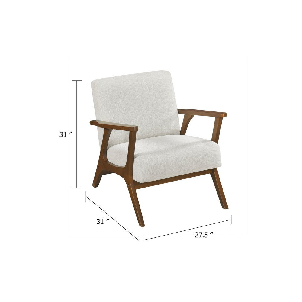 Ary Armchair, Beige Chenille Cushion, Chestnut Brown Solid Rubberwood