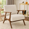 Ary Armchair, Beige Chenille Cushion, Chestnut Brown Solid Rubberwood