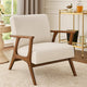Ary Armchair, Beige Chenille Cushion, Chestnut Brown Solid Rubberwood