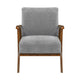Ary Armchair, Gray Chenille Cushion, Chestnut Brown Solid Rubberwood