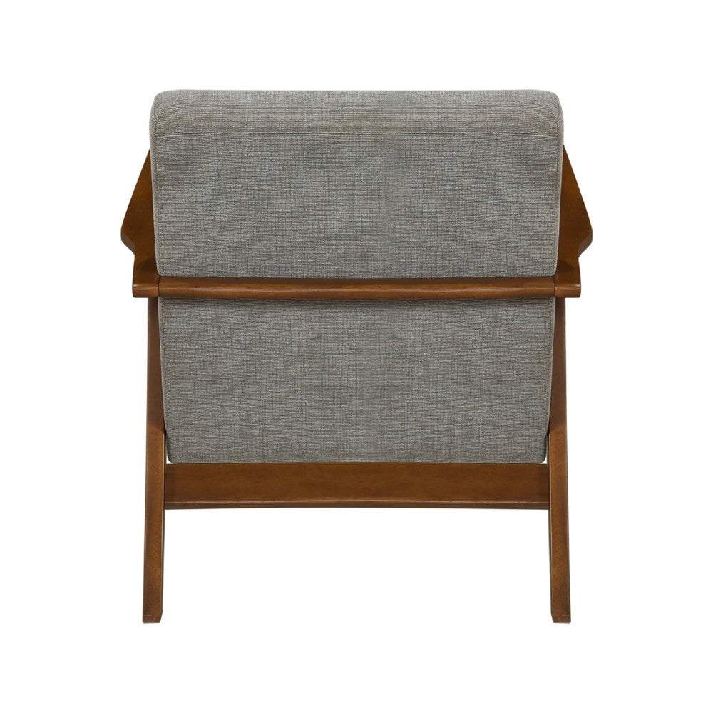 Ary Armchair, Gray Chenille Cushion, Chestnut Brown Solid Rubberwood