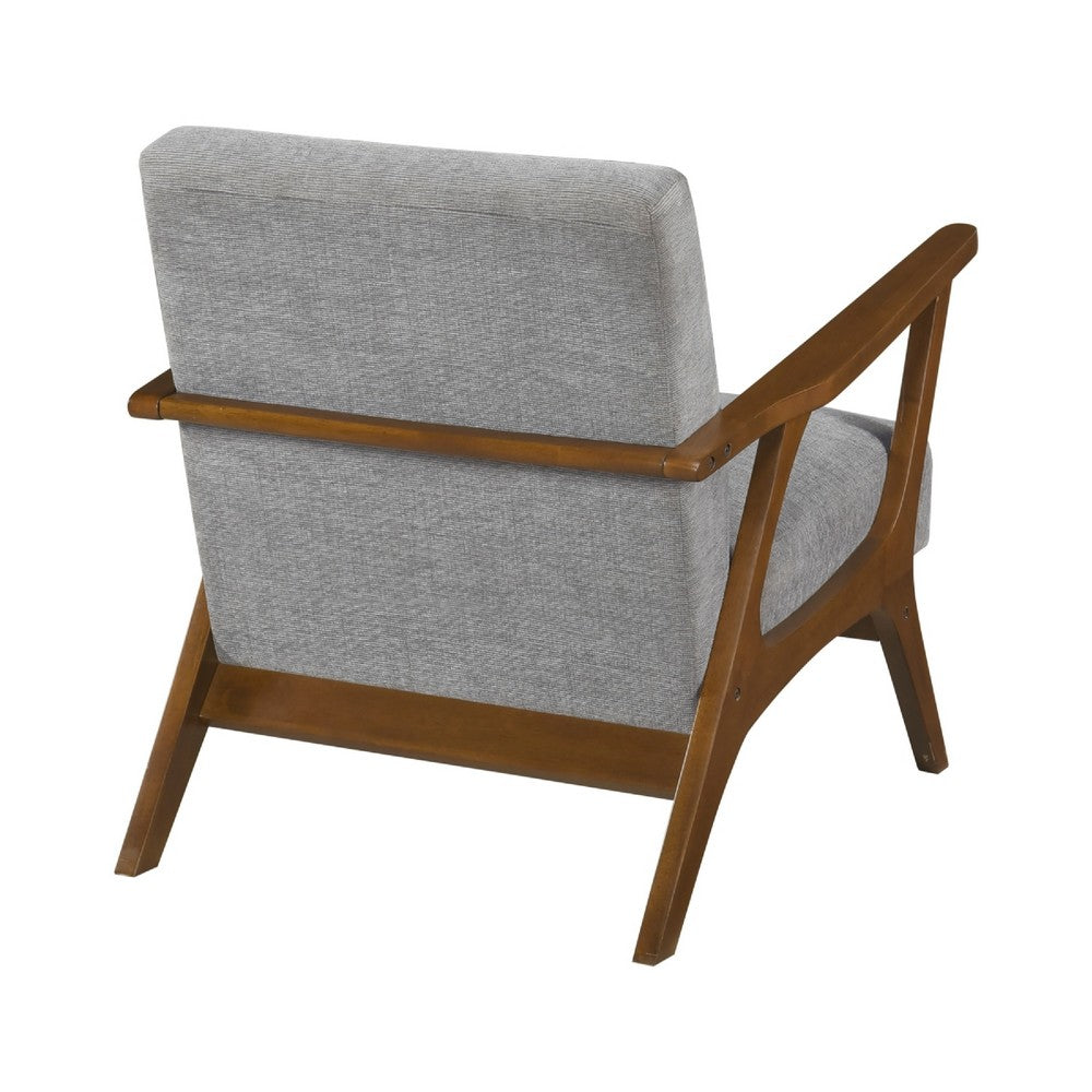 Ary Armchair, Gray Chenille Cushion, Chestnut Brown Solid Rubberwood