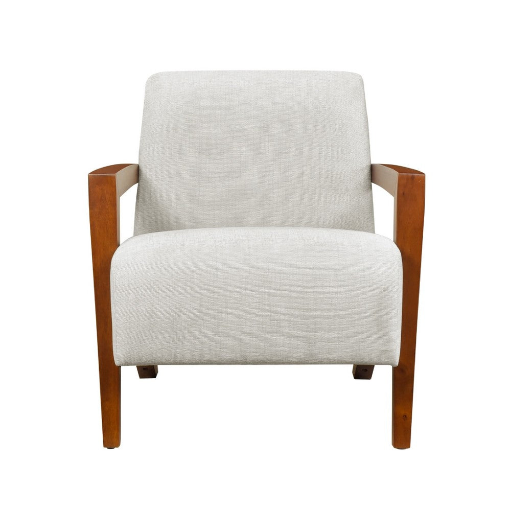 Demy Accent Armchair, Beige Chenille Cushion, Chestnut Brown Solid Wood