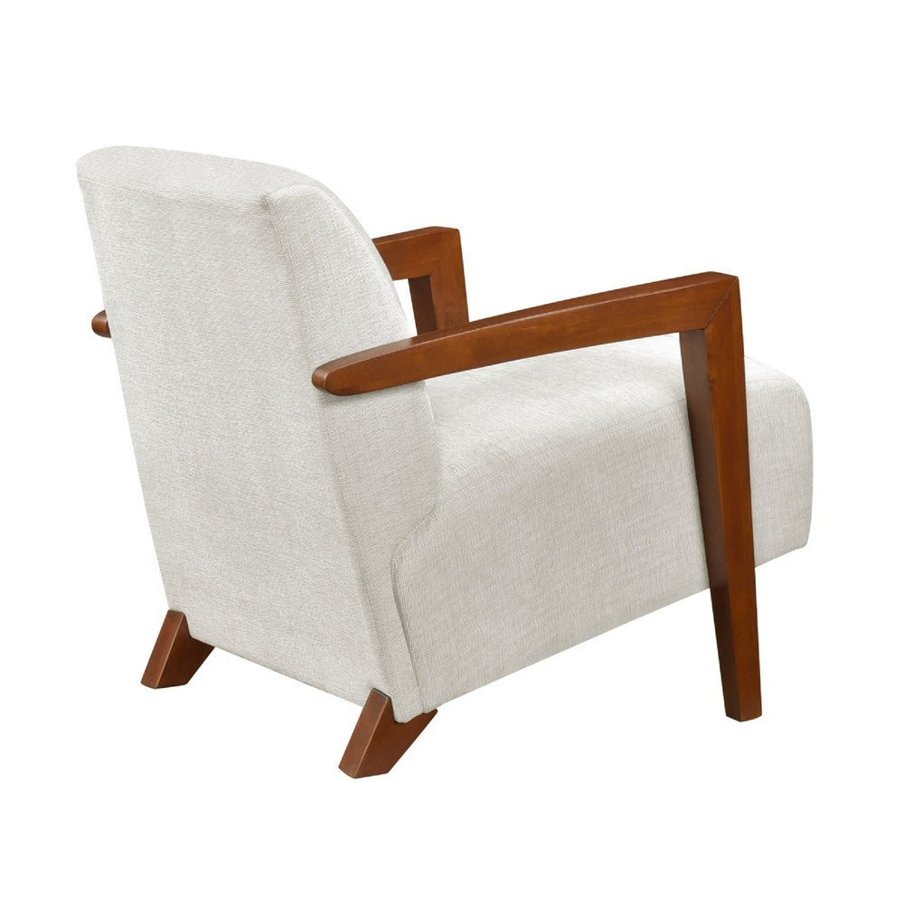 Demy Accent Armchair, Beige Chenille Cushion, Chestnut Brown Solid Wood