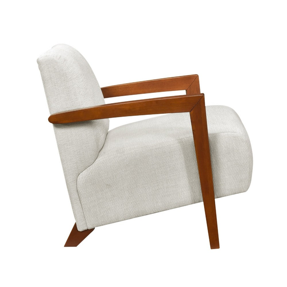 Demy Accent Armchair, Beige Chenille Cushion, Chestnut Brown Solid Wood
