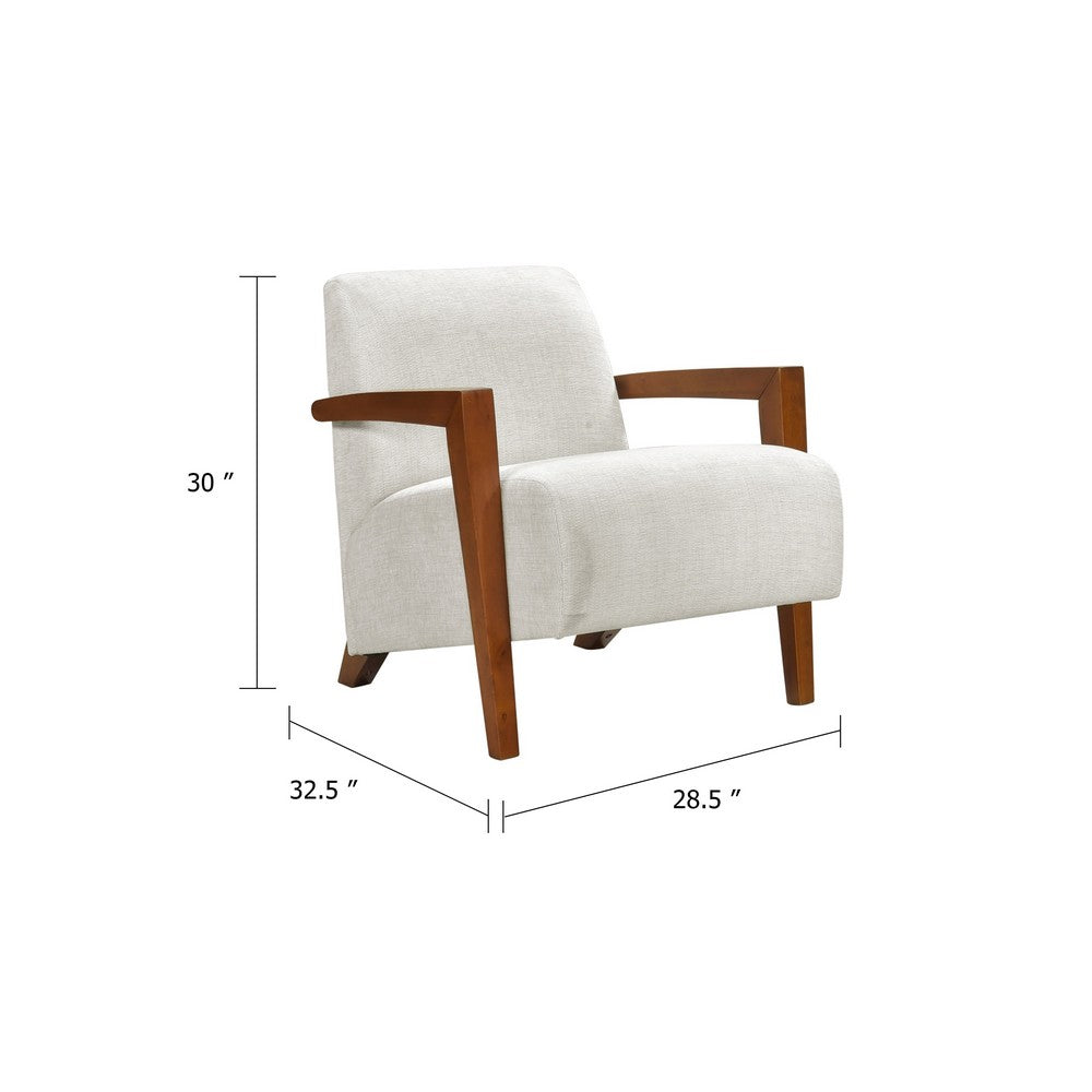 Demy Accent Armchair, Beige Chenille Cushion, Chestnut Brown Solid Wood