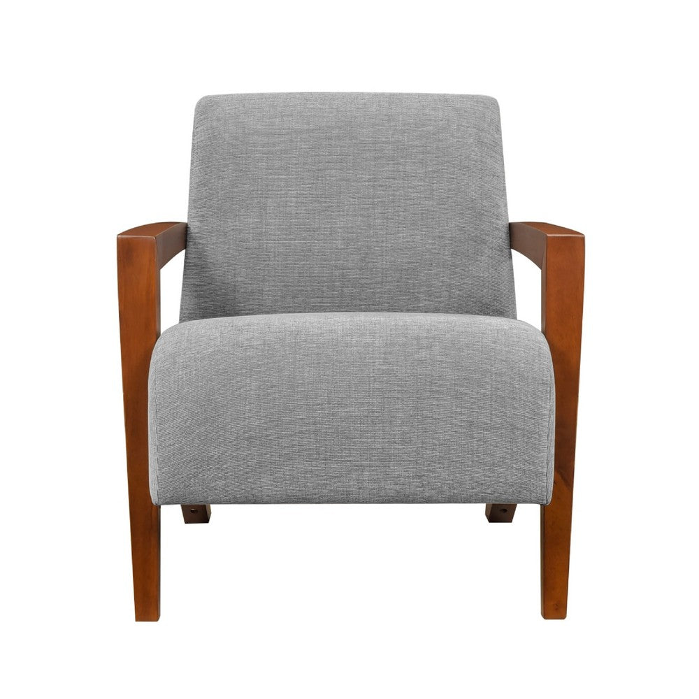 Demy Accent Armchair, Gray Chenille Cushion, Chestnut Brown Solid Wood