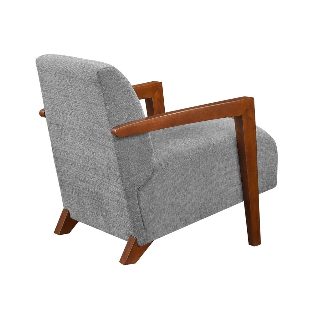 Demy Accent Armchair, Gray Chenille Cushion, Chestnut Brown Solid Wood