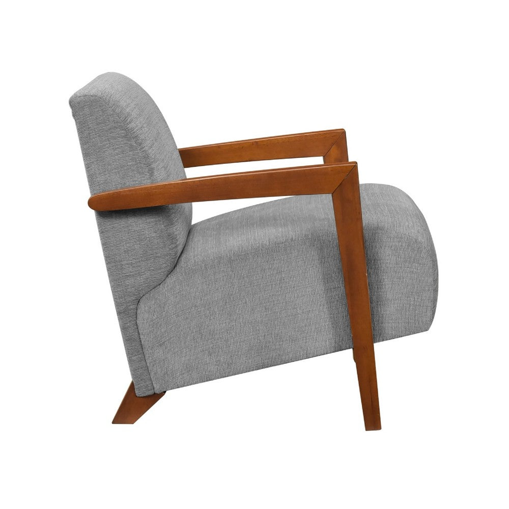 Demy Accent Armchair, Gray Chenille Cushion, Chestnut Brown Solid Wood