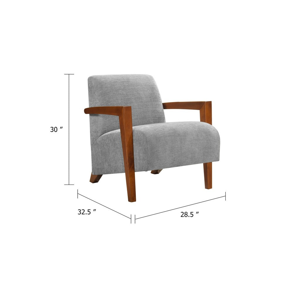 Demy Accent Armchair, Gray Chenille Cushion, Chestnut Brown Solid Wood