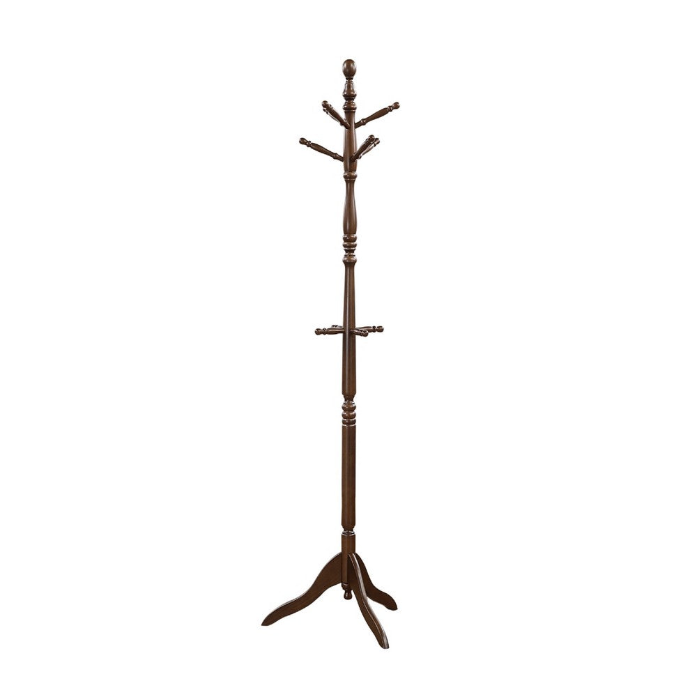 Moy 3 Tier Coat Rack w 10 Hooks | 72" Dark Brown Solid Wood