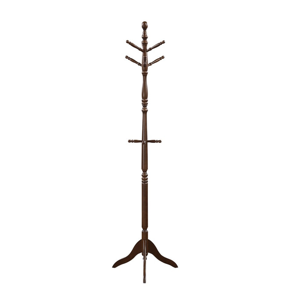 Moy 3 Tier Coat Rack w 10 Hooks | 72" Dark Brown Solid Wood