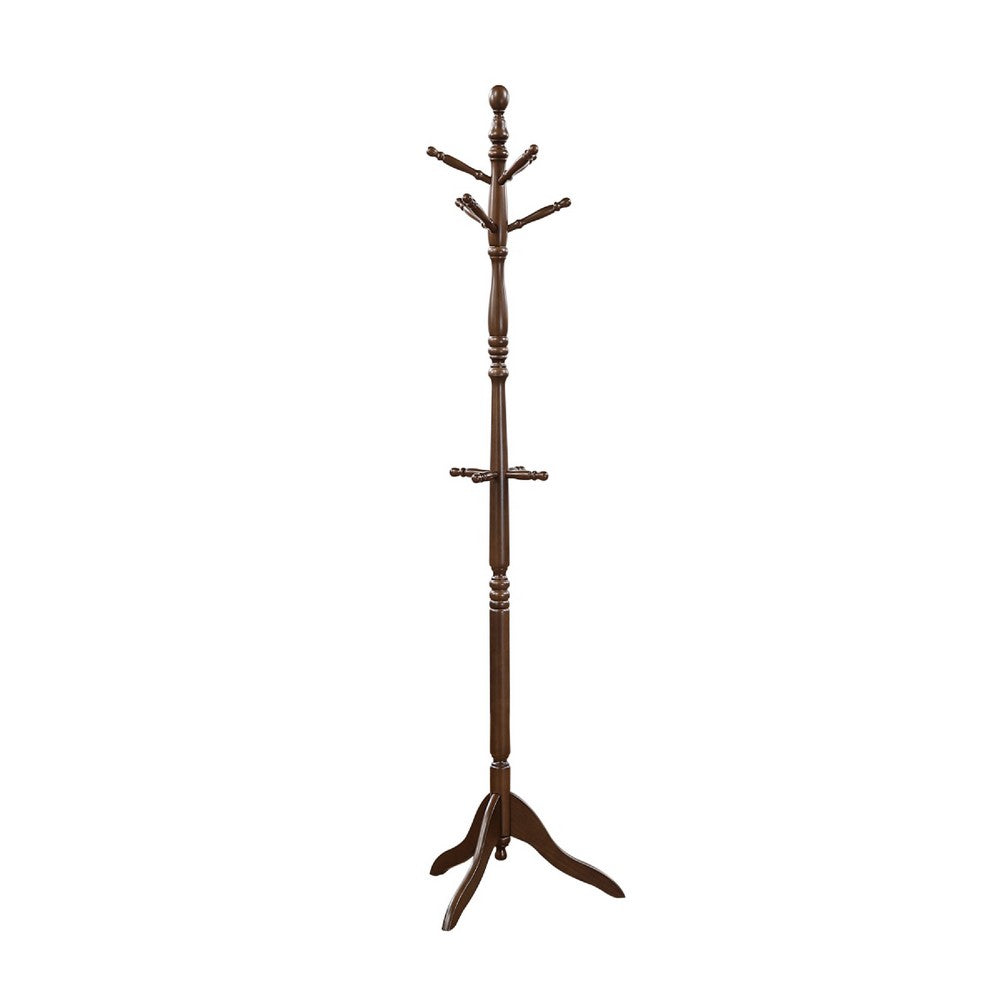 Moy 3 Tier Coat Rack w 10 Hooks | 72" Dark Brown Solid Wood