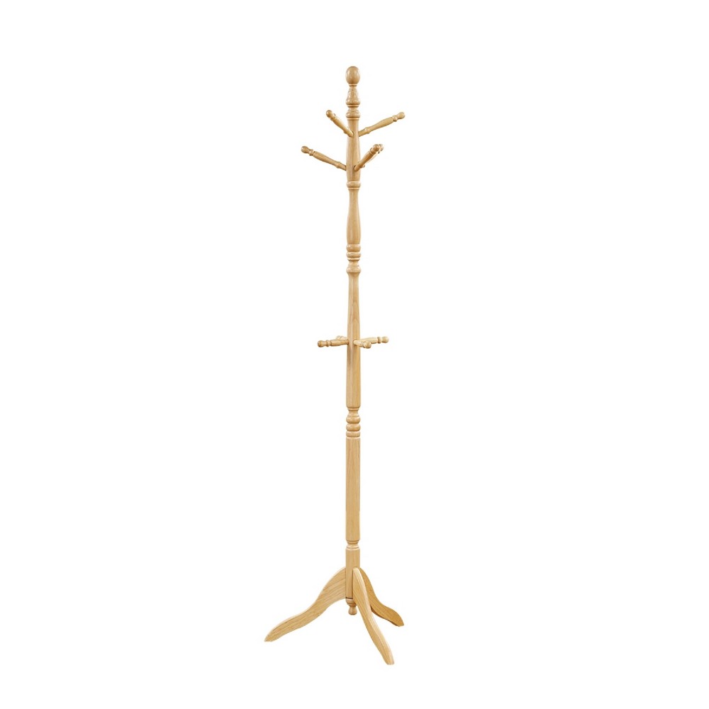 Moy 3 Tier Coat Rack w 10 Hooks | 72" Natural Brown Solid Wood