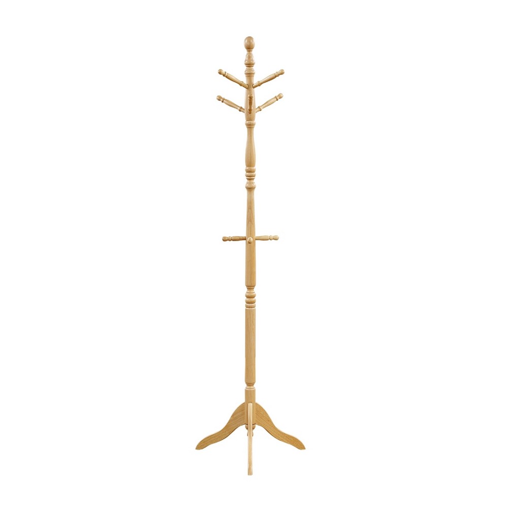 Moy 3 Tier Coat Rack w 10 Hooks | 72" Natural Brown Solid Wood