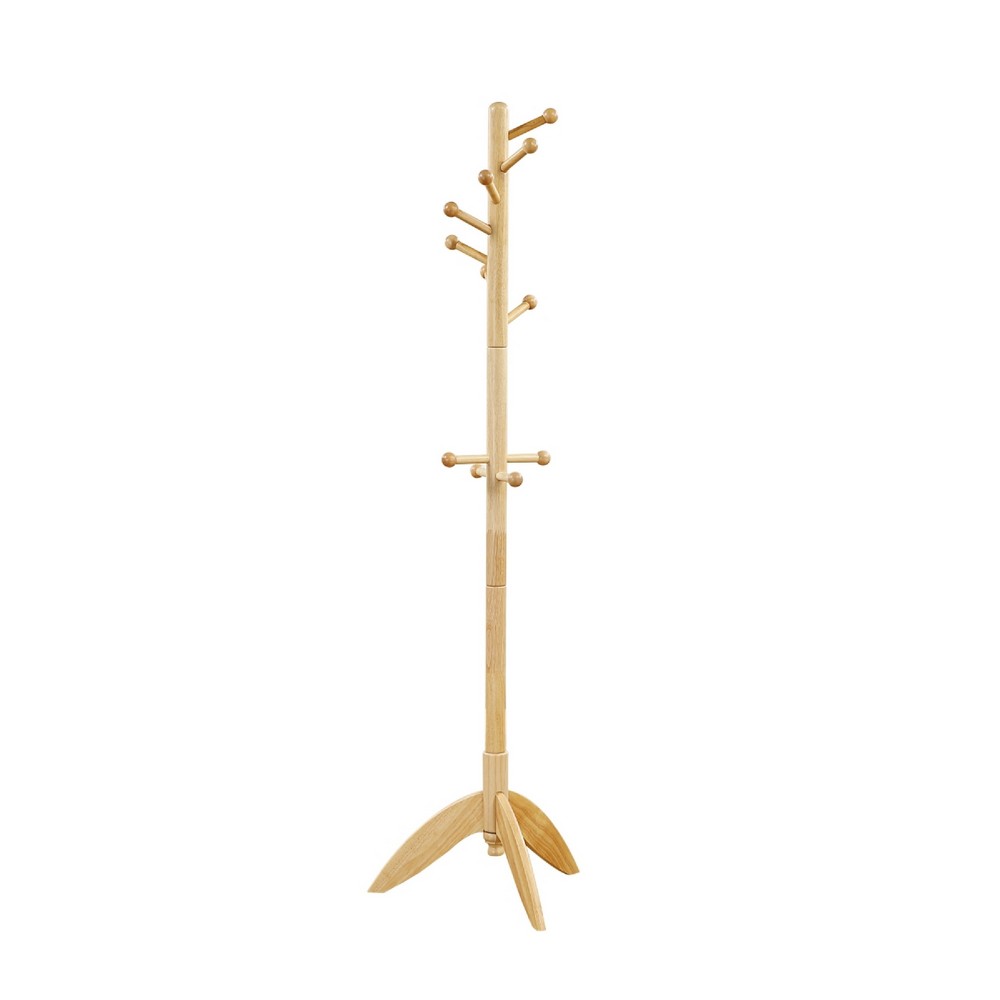 Pon 7 Tier Coat Rack w 11 Hooks and Tripod Base | 70" Natural Brown