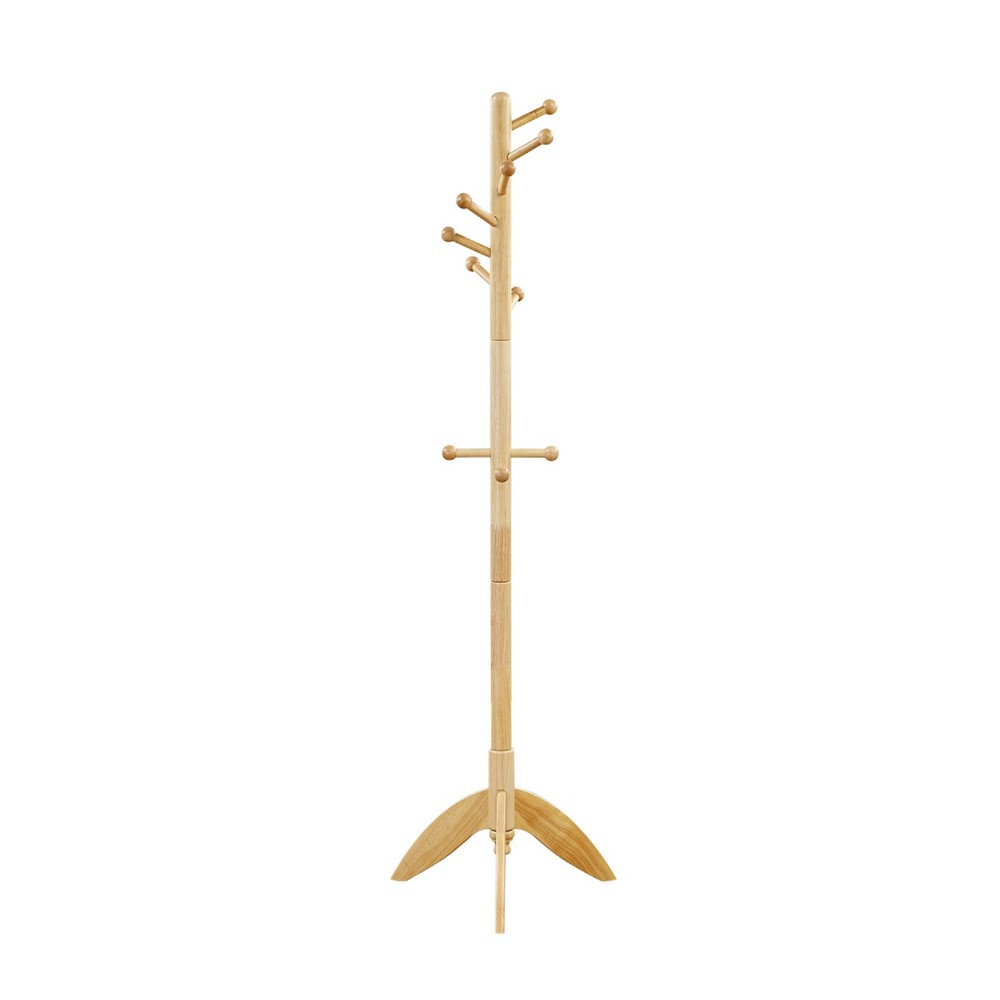 Pon 7 Tier Coat Rack w 11 Hooks and Tripod Base | 70" Natural Brown