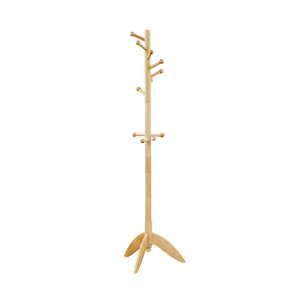 Pon 7 Tier Coat Rack w 11 Hooks and Tripod Base | 70" Natural Brown