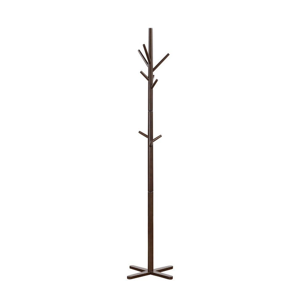 Jema 3 Tier Coat Rack | 9 Hanging Hooks | 70" Dark Brown Solid Wood