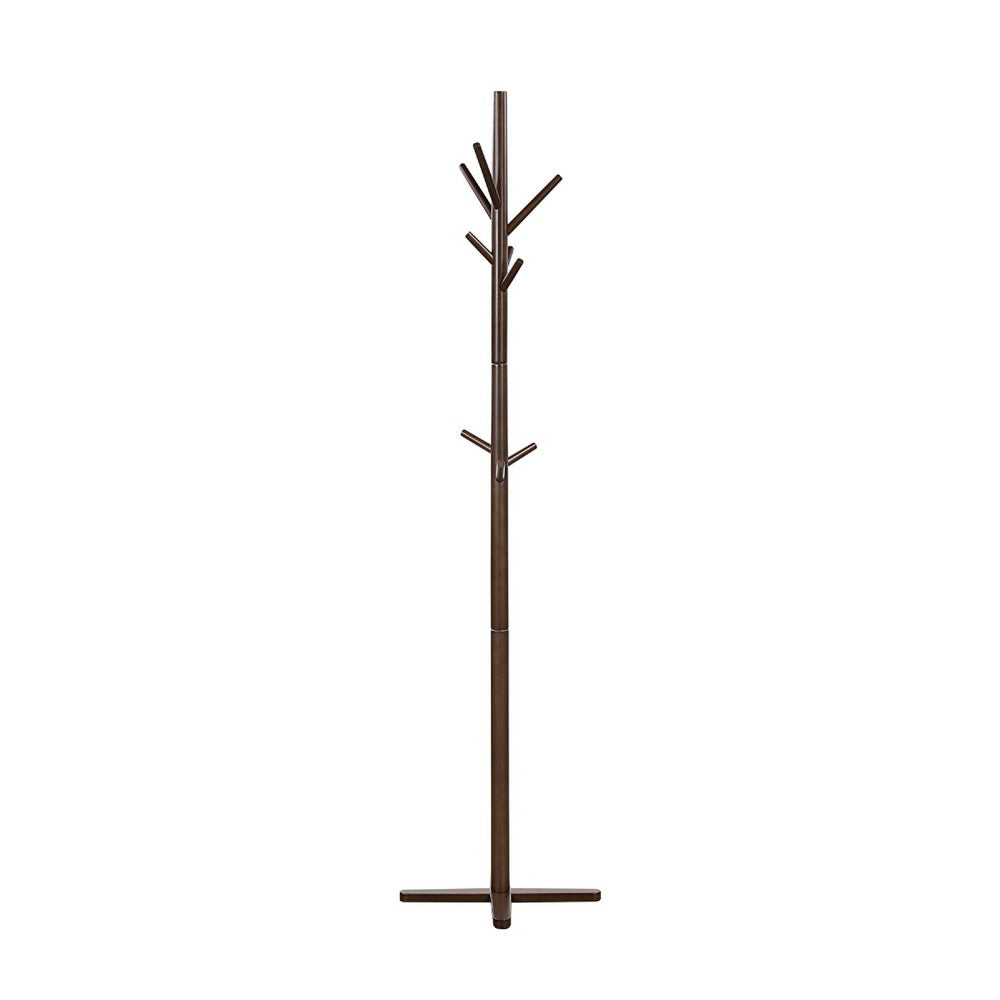 Jema 3 Tier Coat Rack | 9 Hanging Hooks | 70" Dark Brown Solid Wood