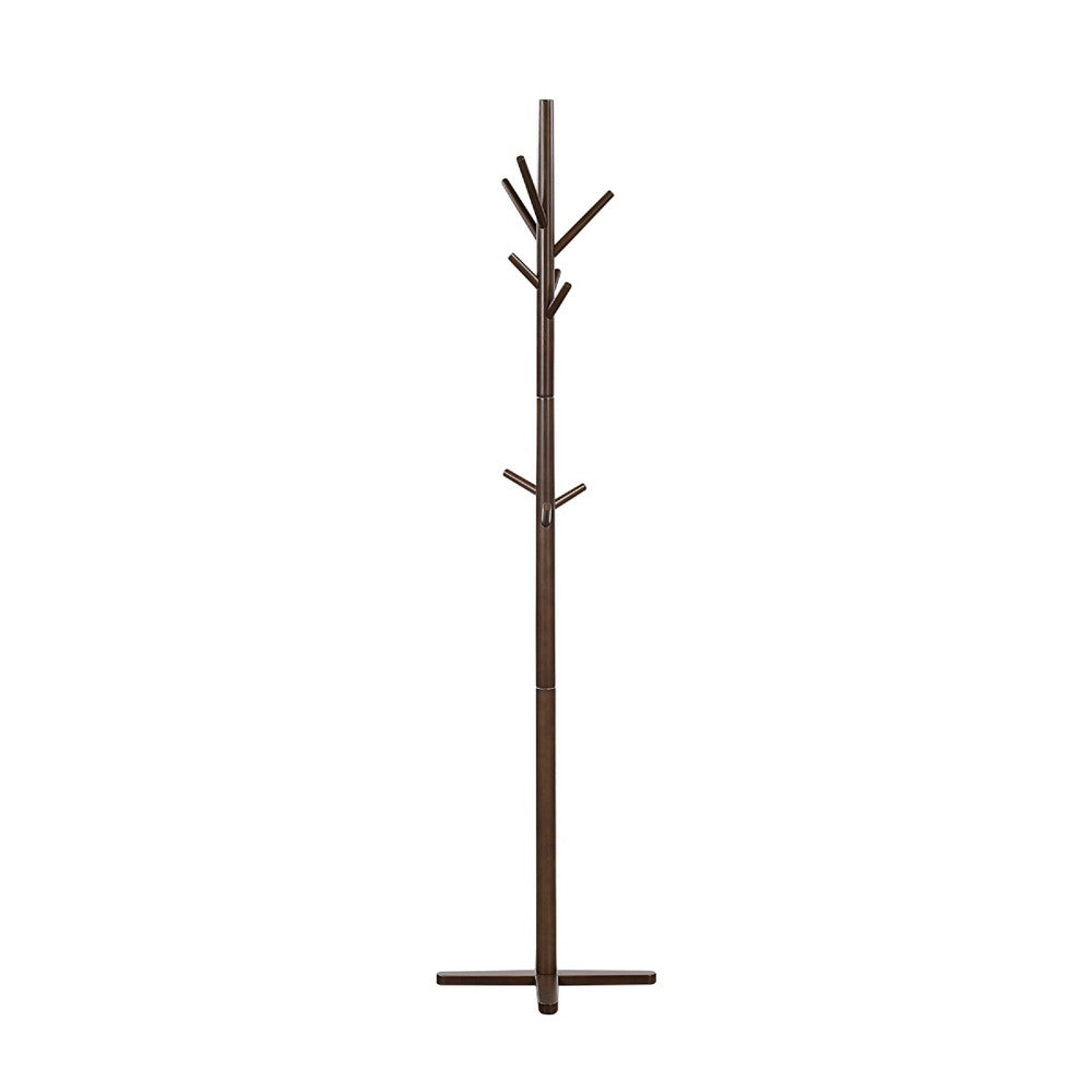 Jema 3 Tier Coat Rack | 9 Hanging Hooks | 70" Dark Brown Solid Wood
