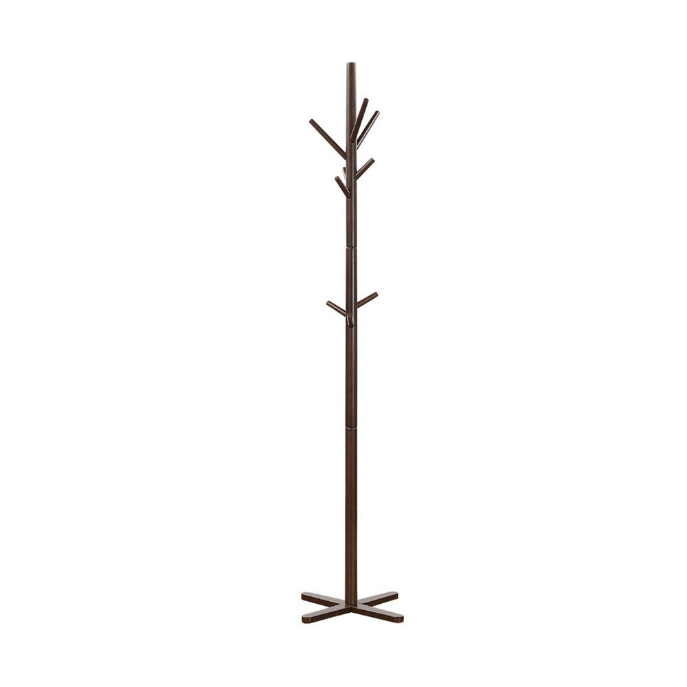 Jema 3 Tier Coat Rack | 9 Hanging Hooks | 70" Dark Brown Solid Wood