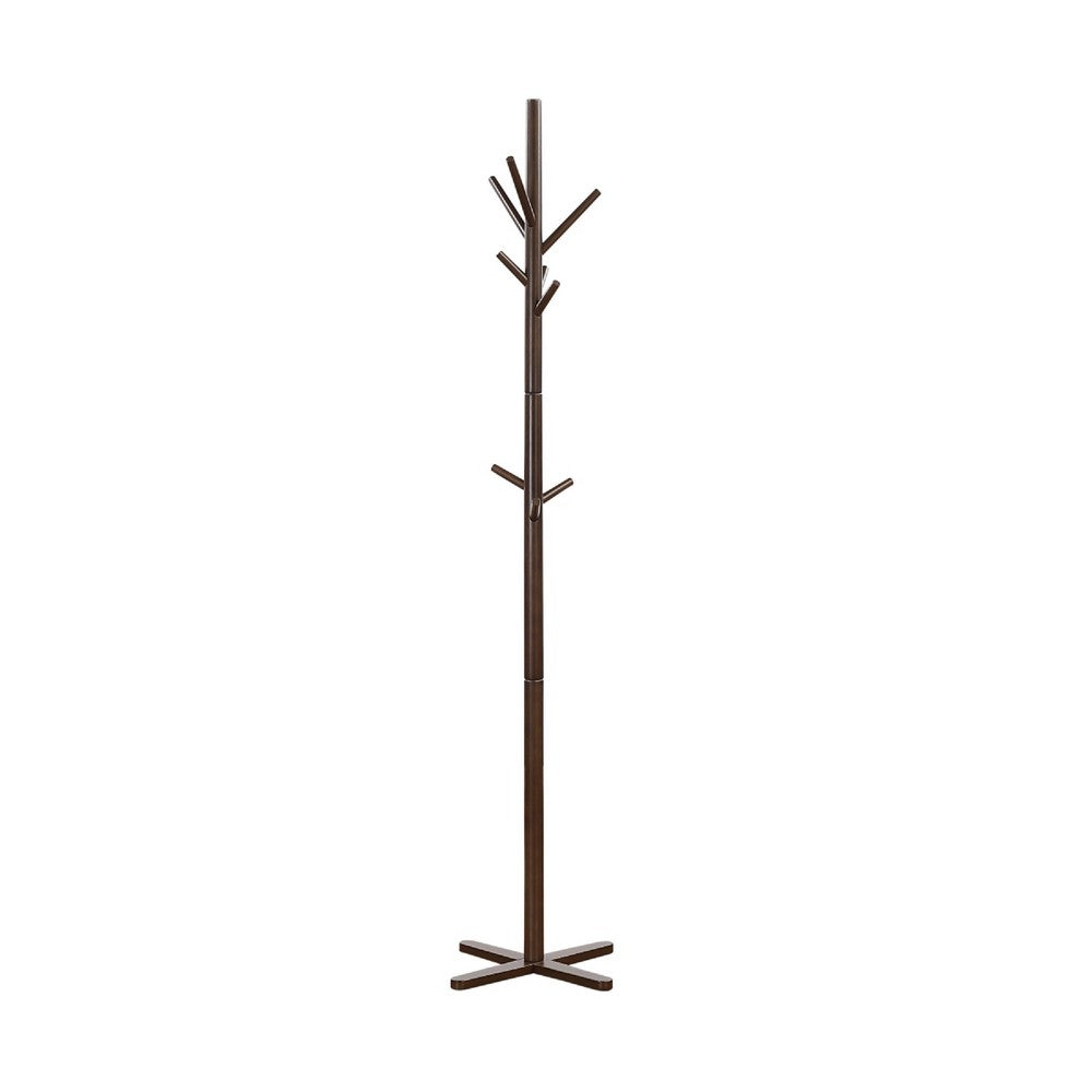 Jema 3 Tier Coat Rack | 9 Hanging Hooks | 70" Dark Brown Solid Wood