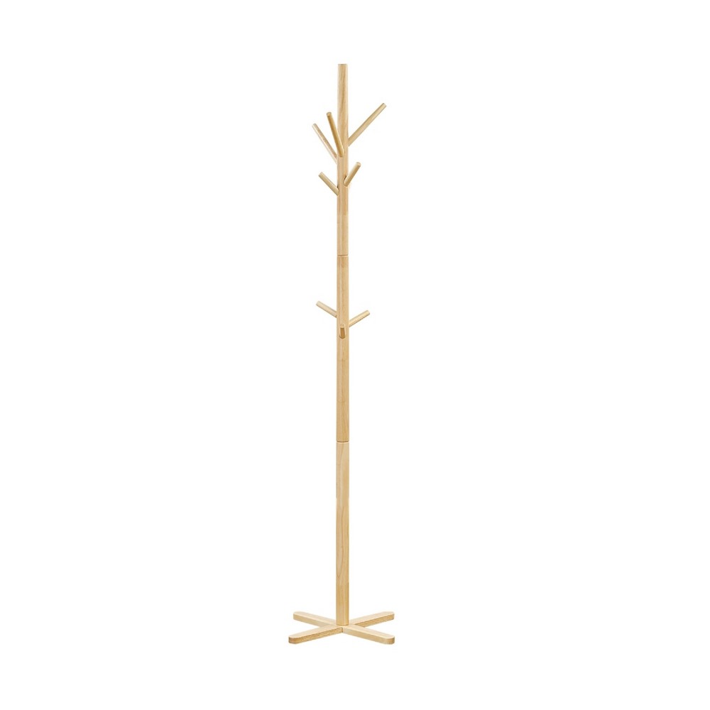 Jema 3 Tier Coat Rack | 9 Hanging Hooks | 70" Natural Brown Solid Wood
