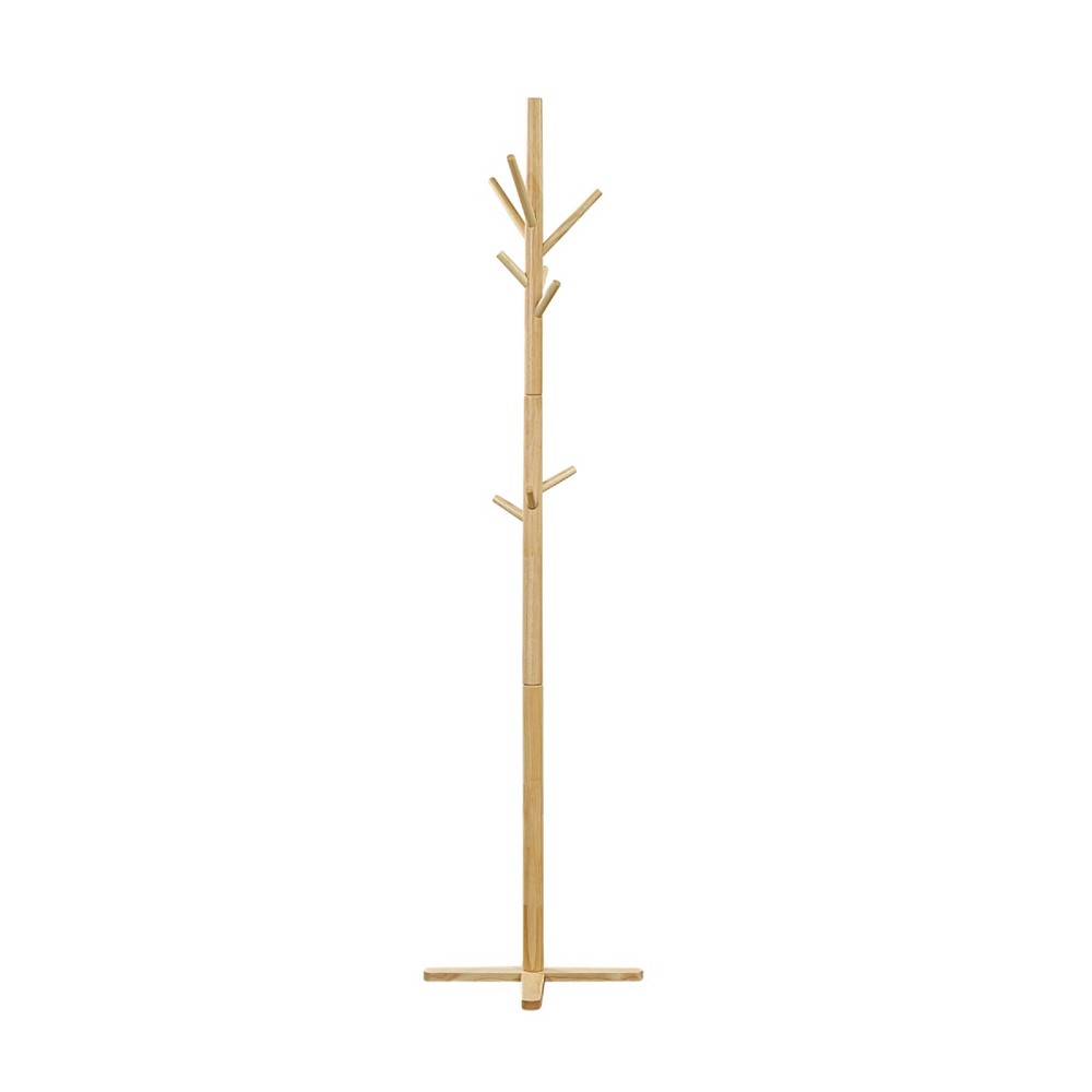 Jema 3 Tier Coat Rack | 9 Hanging Hooks | 70" Natural Brown Solid Wood