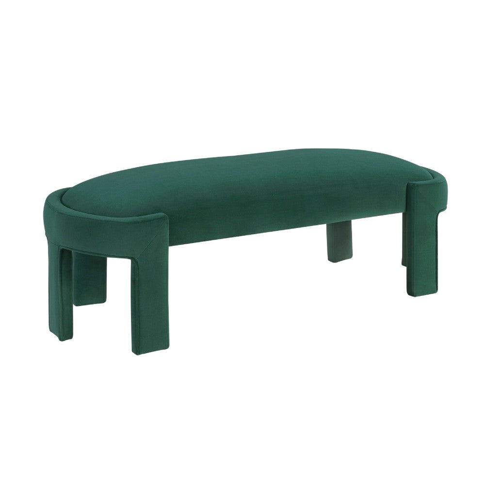 Fery Modern Bench w Curved Edges | Green Velvet Upholstery | 54"