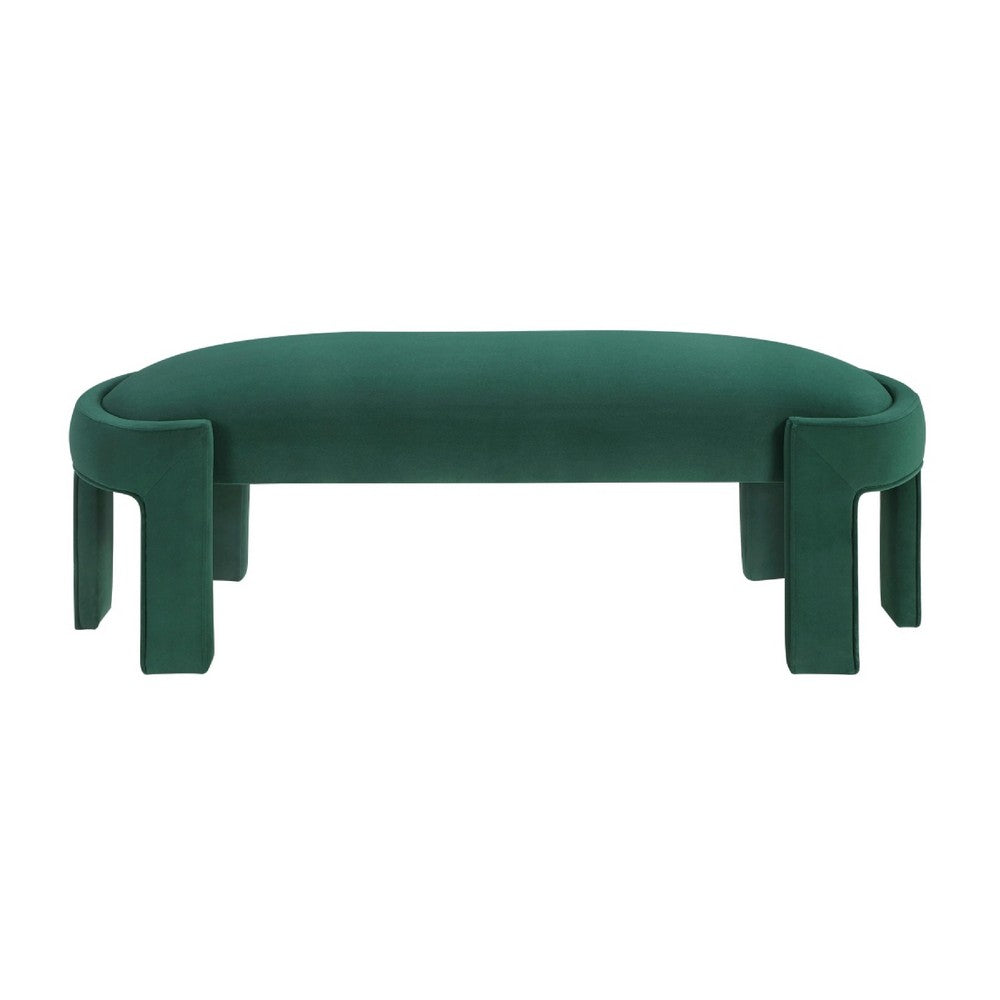 Fery Modern Bench w Curved Edges | Green Velvet Upholstery | 54"