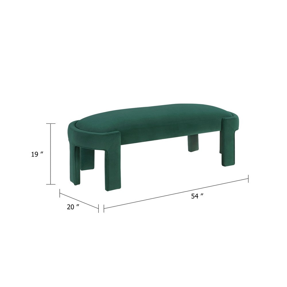 Fery Modern Bench w Curved Edges | Green Velvet Upholstery | 54"