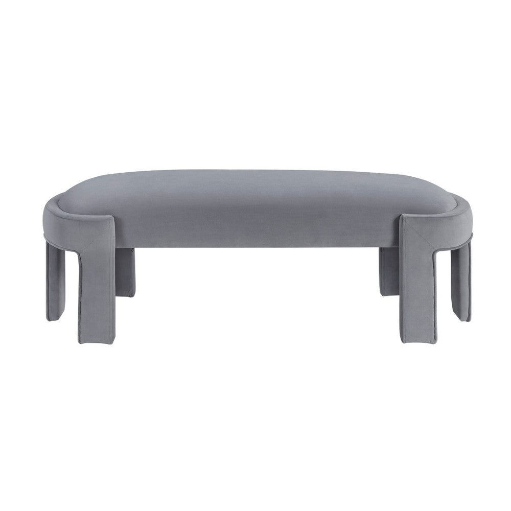 Fery Modern Bench w Curved Edges | Gray Velvet Upholstery | 54"