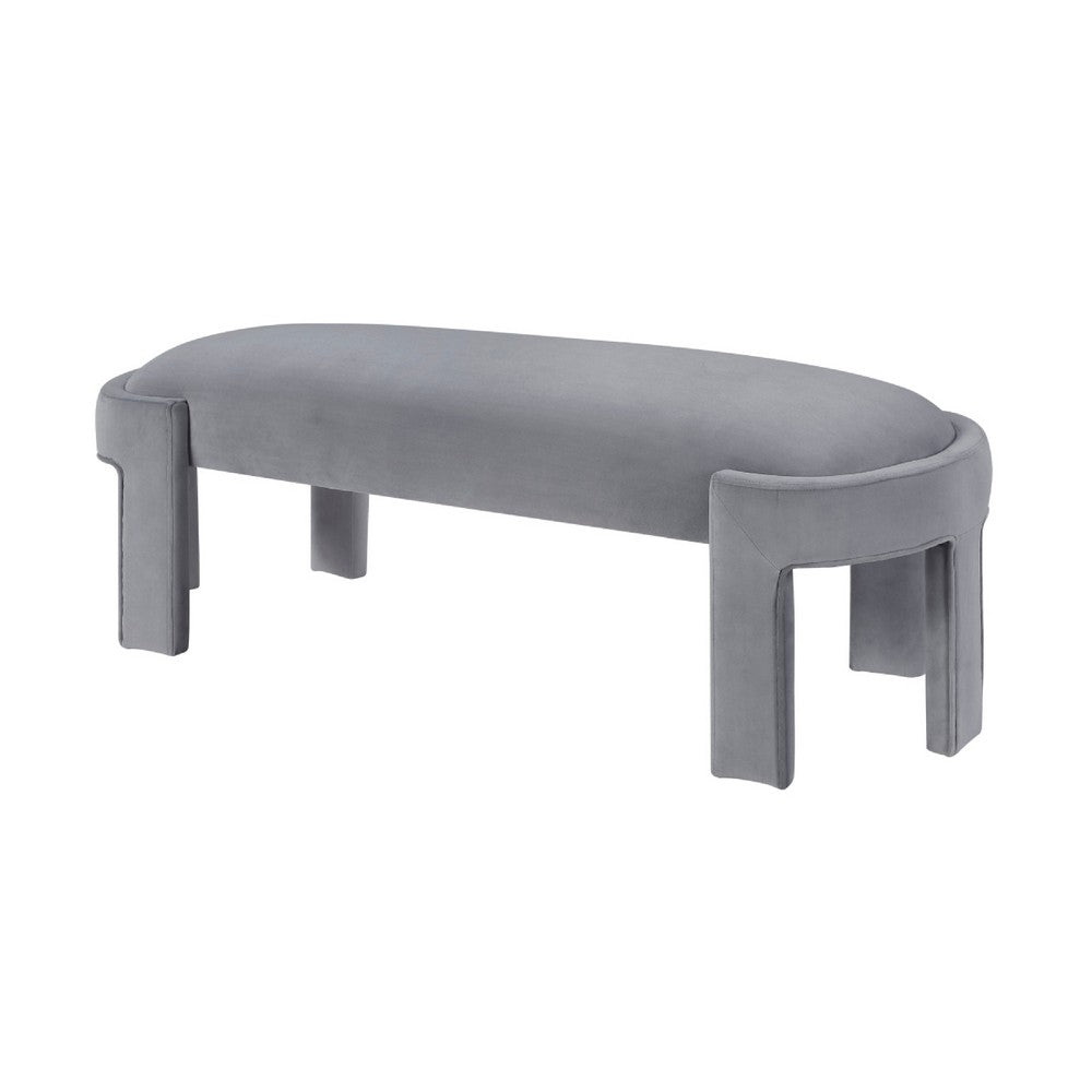 Fery Modern Bench w Curved Edges | Gray Velvet Upholstery | 54"