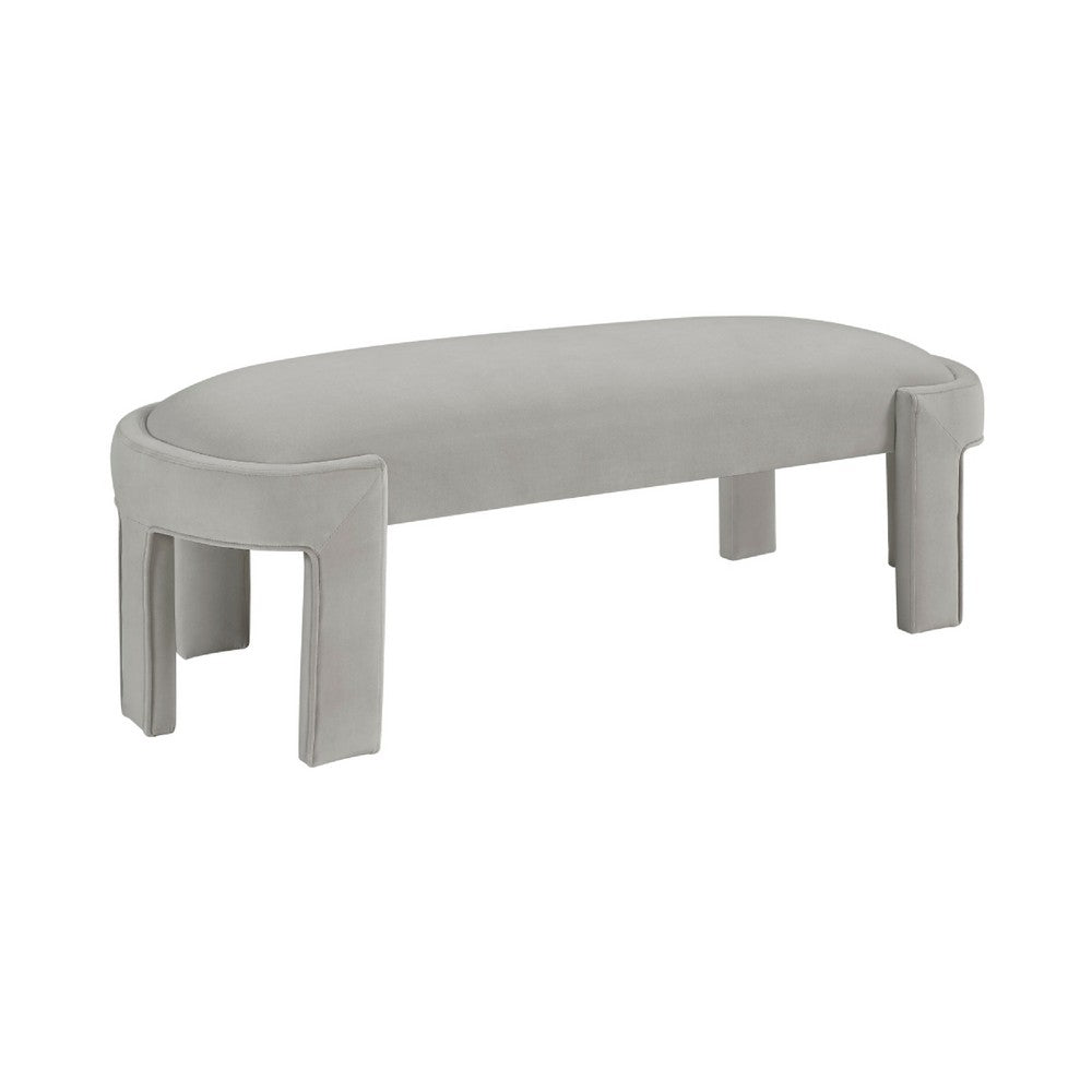 Fery Modern Bench w Curved Edges | Taupe Velvet Upholstery | 54"
