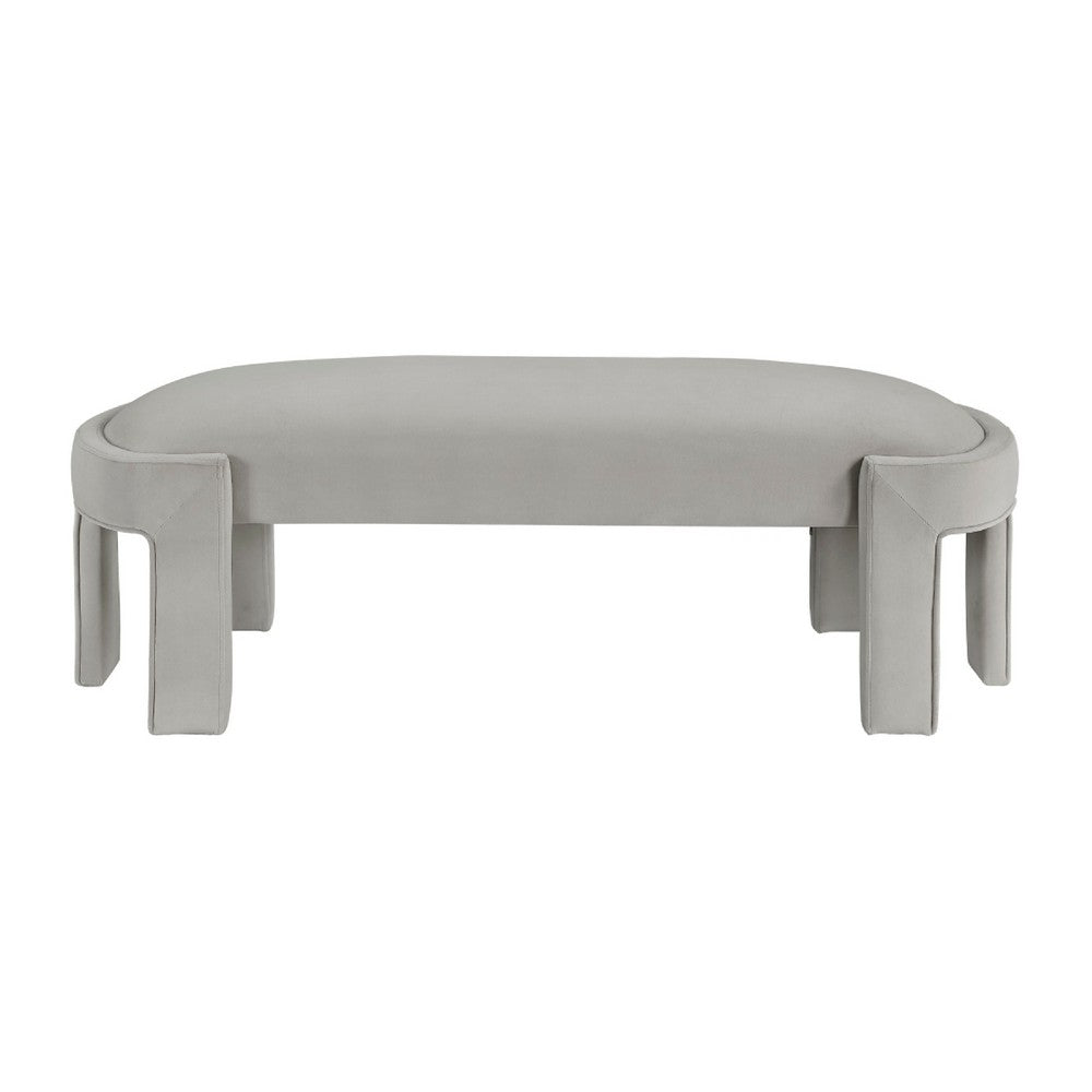 Fery Modern Bench w Curved Edges | Taupe Velvet Upholstery | 54"