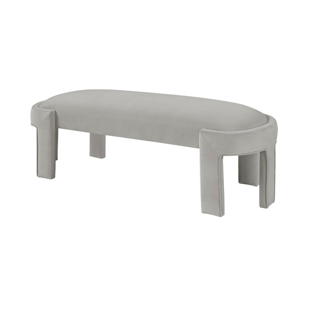 Fery Modern Bench w Curved Edges | Taupe Velvet Upholstery | 54"