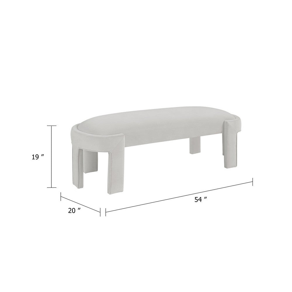 Fery Modern Bench w Curved Edges | Taupe Velvet Upholstery | 54"