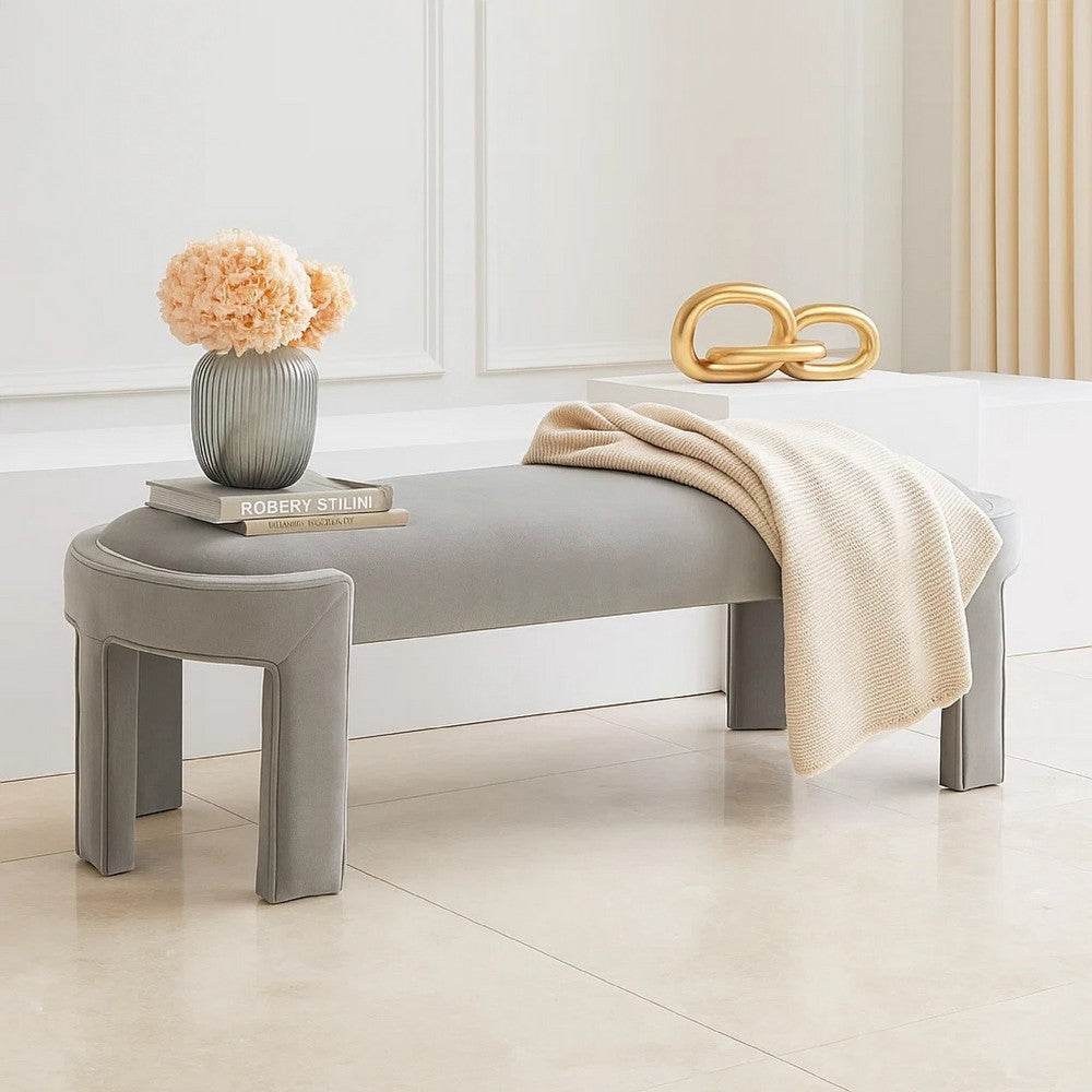 Fery Modern Bench w Curved Edges | Taupe Velvet Upholstery | 54"