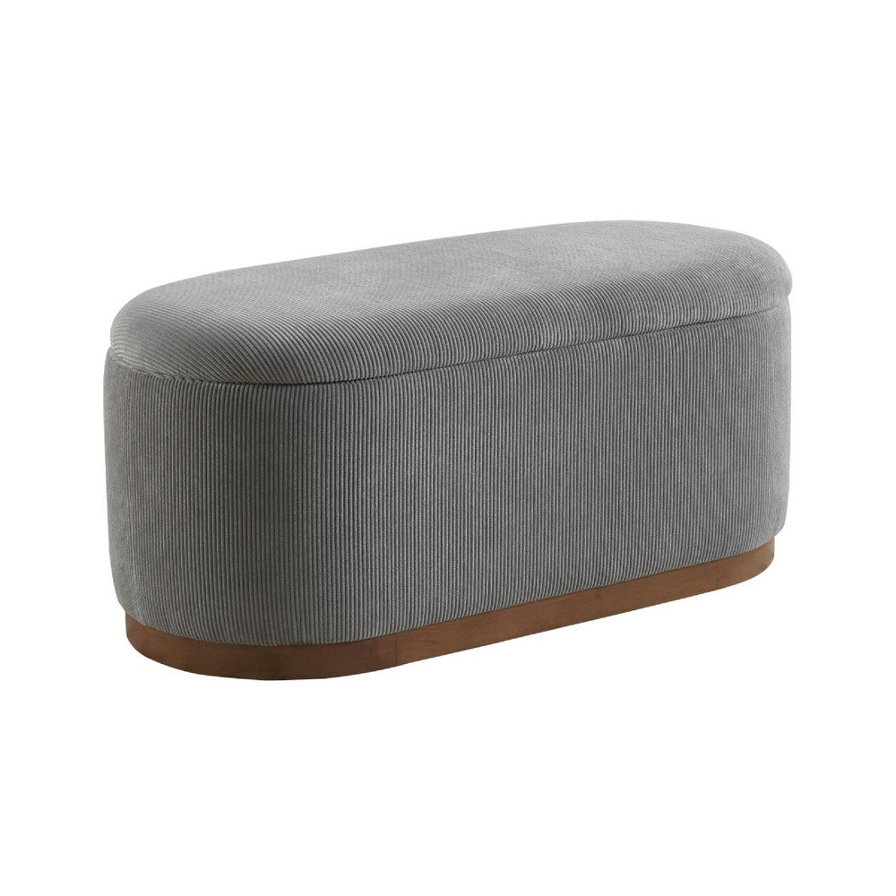 Sio Storage Bench | Ribbed Gray Corduroy | 43" Walnut Brown Wood