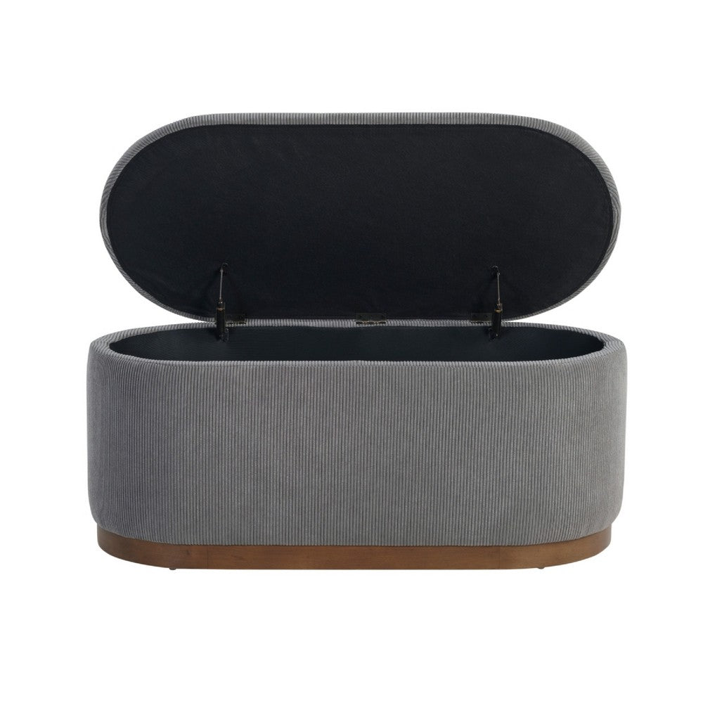 Sio Storage Bench | Ribbed Gray Corduroy | 43" Walnut Brown Wood