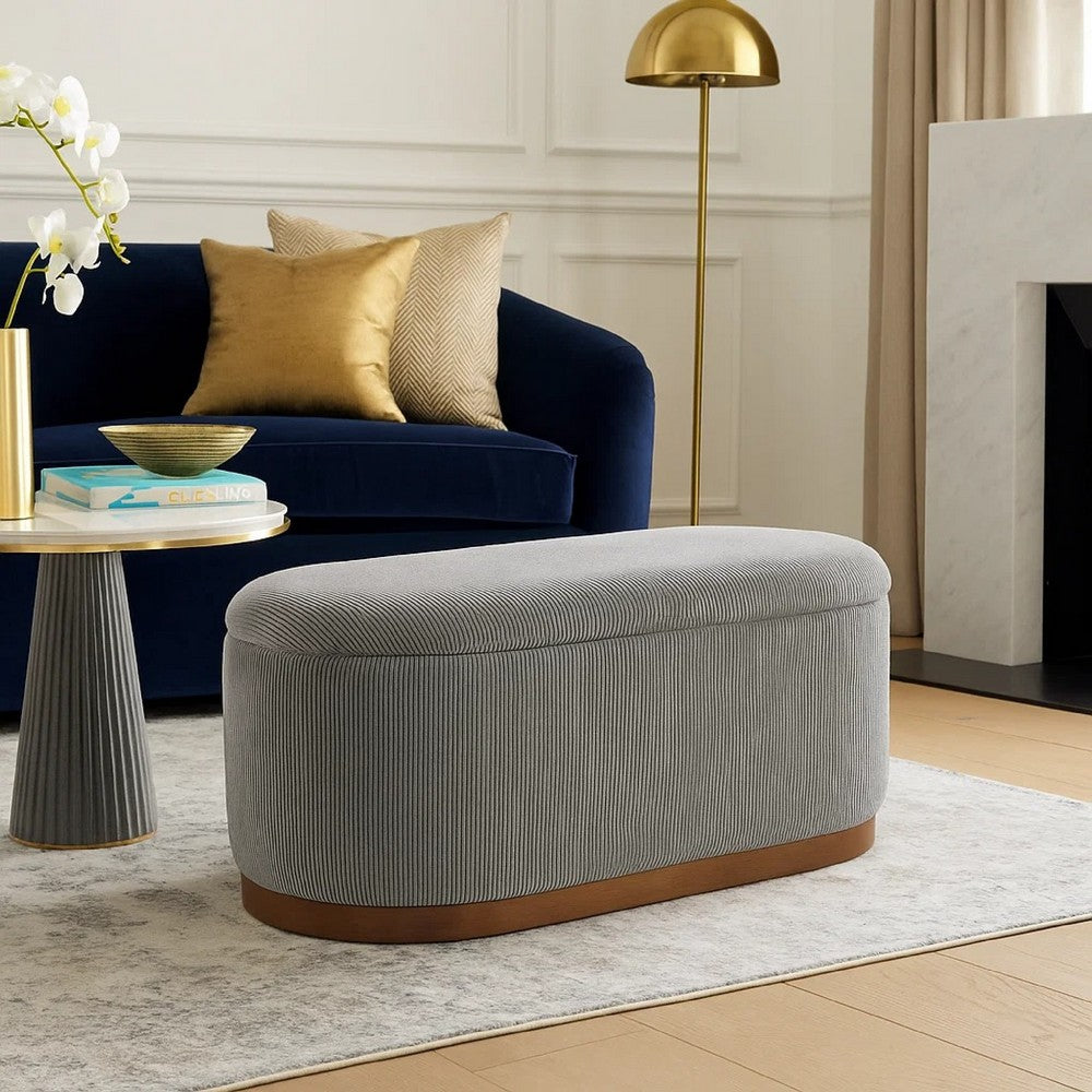 Sio Storage Bench | Ribbed Gray Corduroy | 43" Walnut Brown Wood
