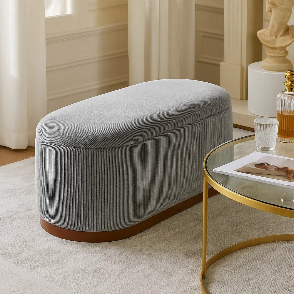 Sio Storage Bench | Ribbed Gray Corduroy | 43" Walnut Brown Wood